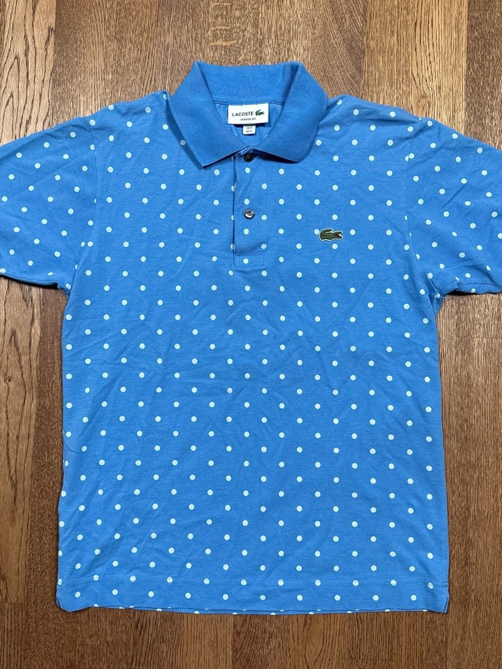 Lacoste Blue Polo with White Polka Dots